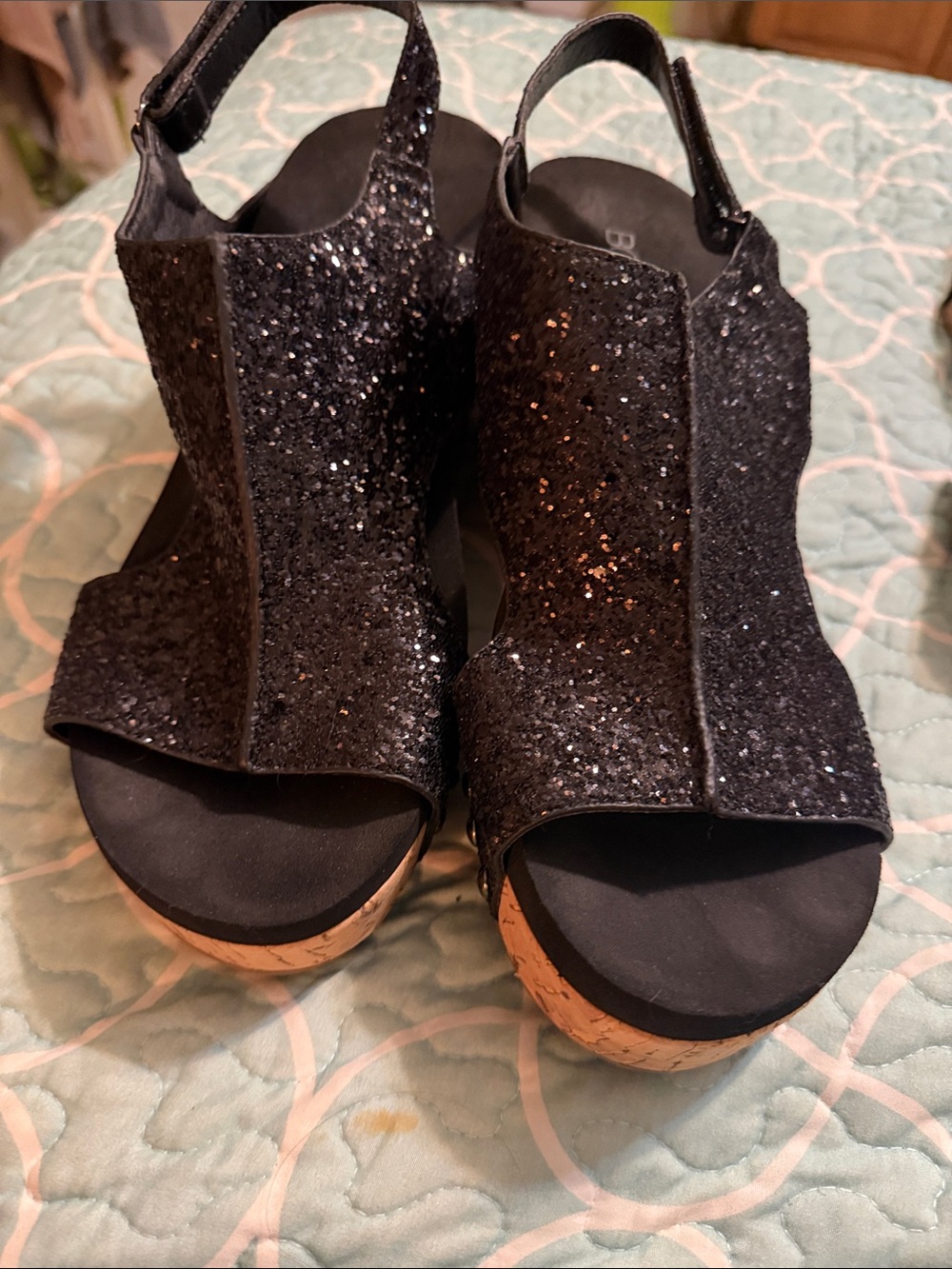 Cory’s Glitter Slingback Wedge Sandals - Black